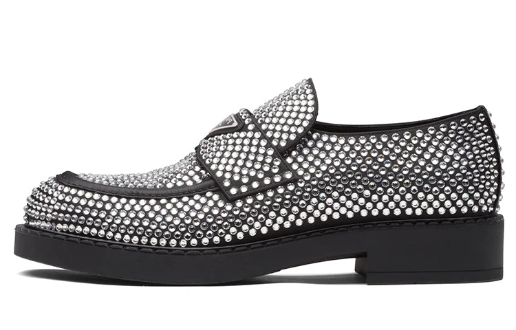 PRADA Women's Satin Loafer 'Black Studded Crystal'