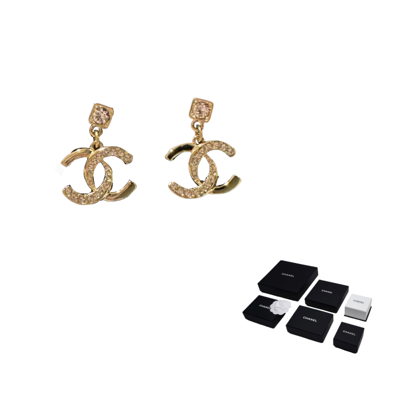 CHANEL Metal Rhinestone Earrings Women's Gold