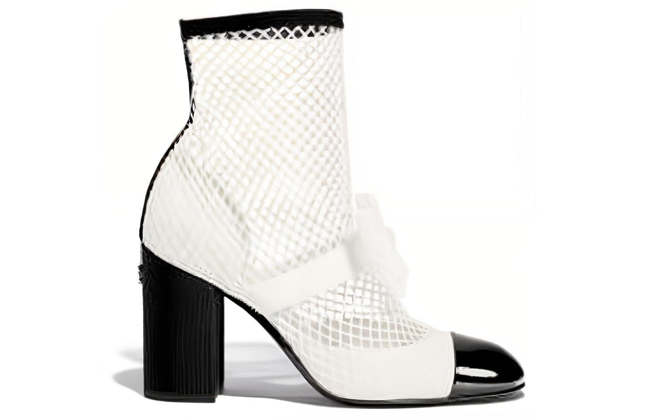CHANEL Ankle Boots 9cm Women's White Black