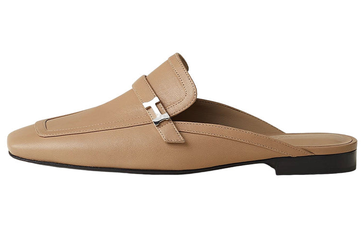 HERMES Abrasion Resistant Closed Toe Slippers Women's Brown