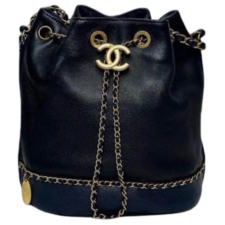 CHANEL Lambskin And Grained Cowhide Bucket Bag Women's Black