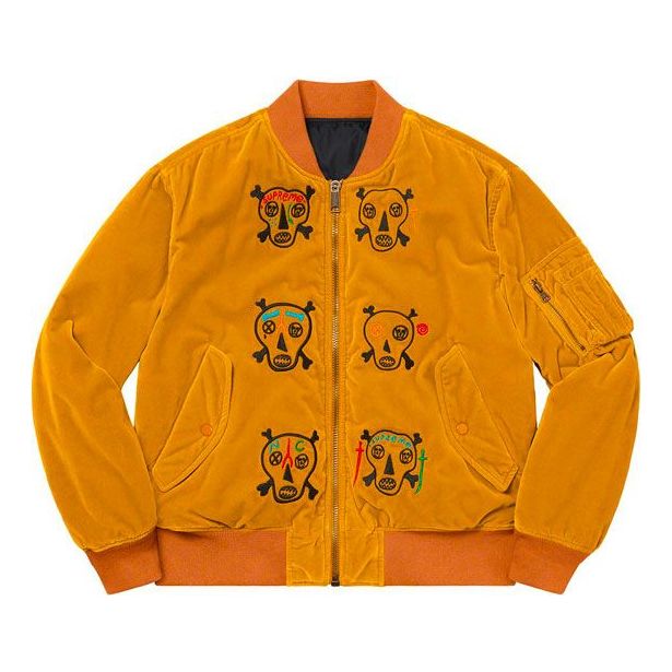 Supreme Clayton Patterson Skulls Velvet MA-1 Jacket 'Yellow White Black Red' SUP-SS21-601