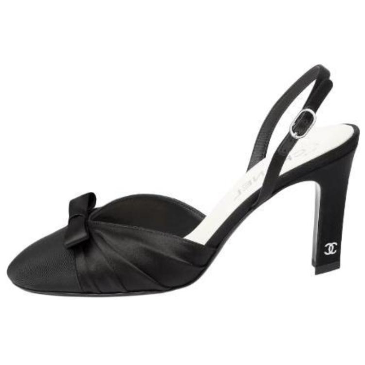 CHANEL 24B Chunky Heel High Heels 8.5cm Women's Black