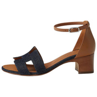 HERMES Encens One Strap Sandals 5cm Women's Dark Blue