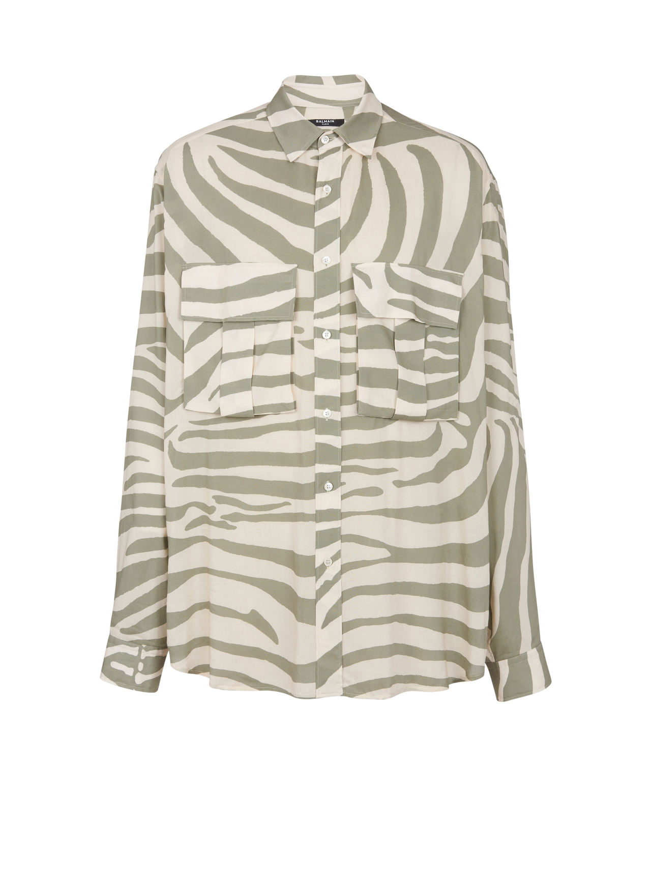 Balmain Men's Ao Zebra Print Front Pockets Shirt