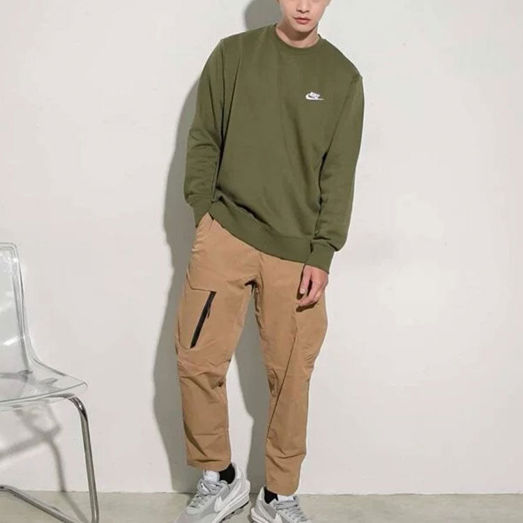 Men's Nike Solid Color Logo Embroidered Sports Round Neck Pullover Long Sleeves Green BV2663-327