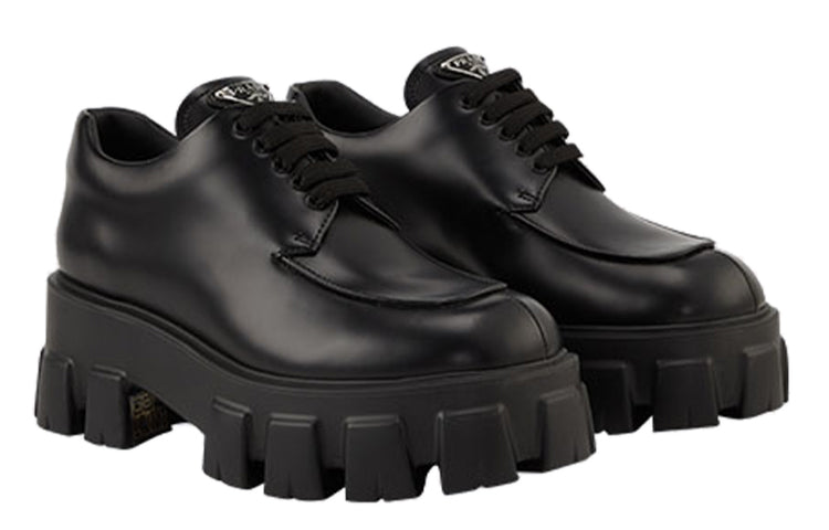 (WMNS) PRADA Monolith Brushed Leather Lace-up Shoes 'Black' 1E255N_B4L_F0002_F_B055