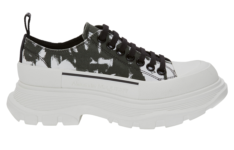 (WMNS) Alexander McQueen McQueen Graffiti Tread Slick Lace Up Shoes 'White Black' 708093W4TG59356