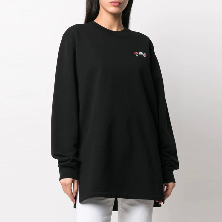 (WMNS) Off-White Arrow Embroidered Flowers Sports Long Loose Fit Black Hoodie OWDB098R21JER0011084