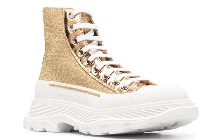 (WMNS) Alexander McQueen Glitter Tread Slick High-Top Sneakers 'Gold White' 685699W4SG18062