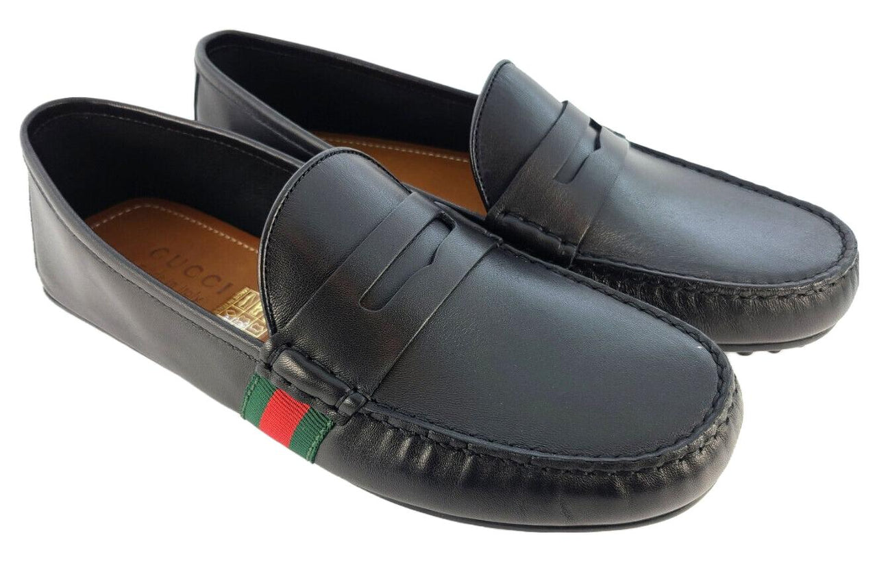 Gucci Web Accent Leather Loafers 'Black' 566294-BTRE0-1060
