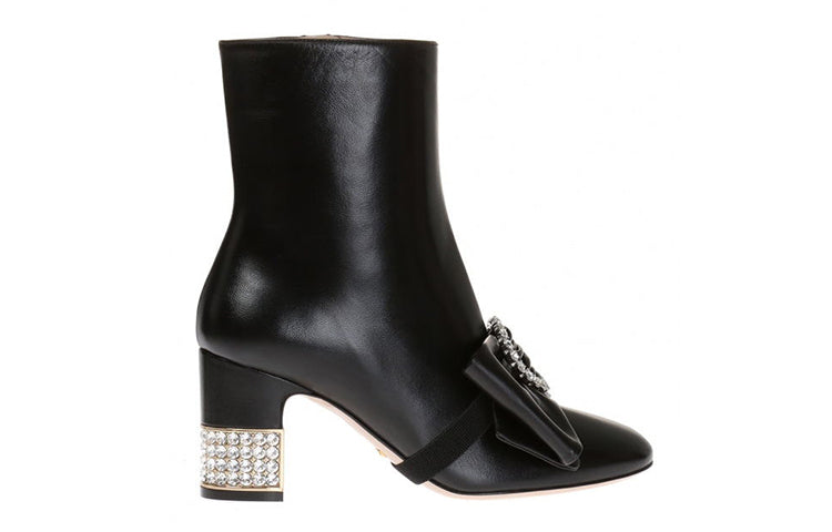 (WMNS) Gucci Removable Bow Leather Ankle Boots 'Black' 481171-BKO00-1000