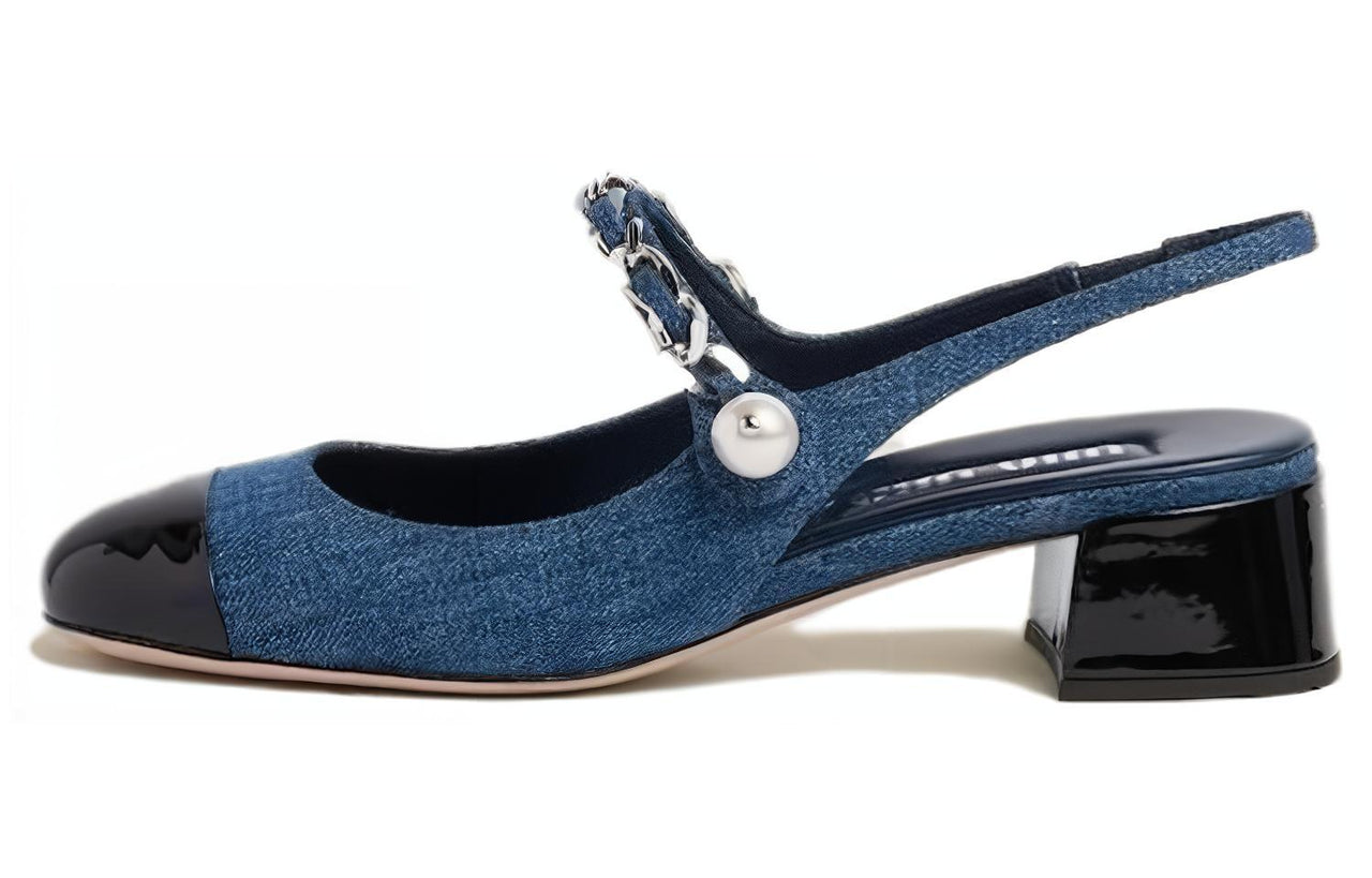MIU MIU Chunky Heel High Heels 3.5cm Women's Blue