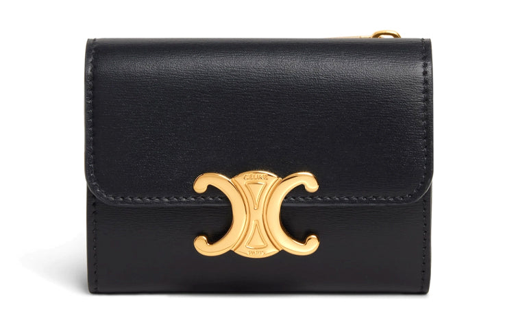 CELINE Shiny Cow Leather Coin Purse Wallet Women's Black