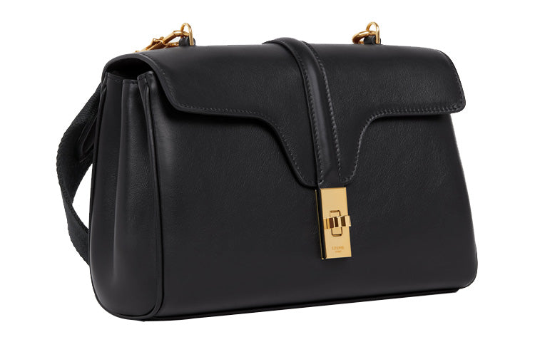 CELINE 16 Cow Leather Crossbody Bag, Shoulder Bag Women's Black