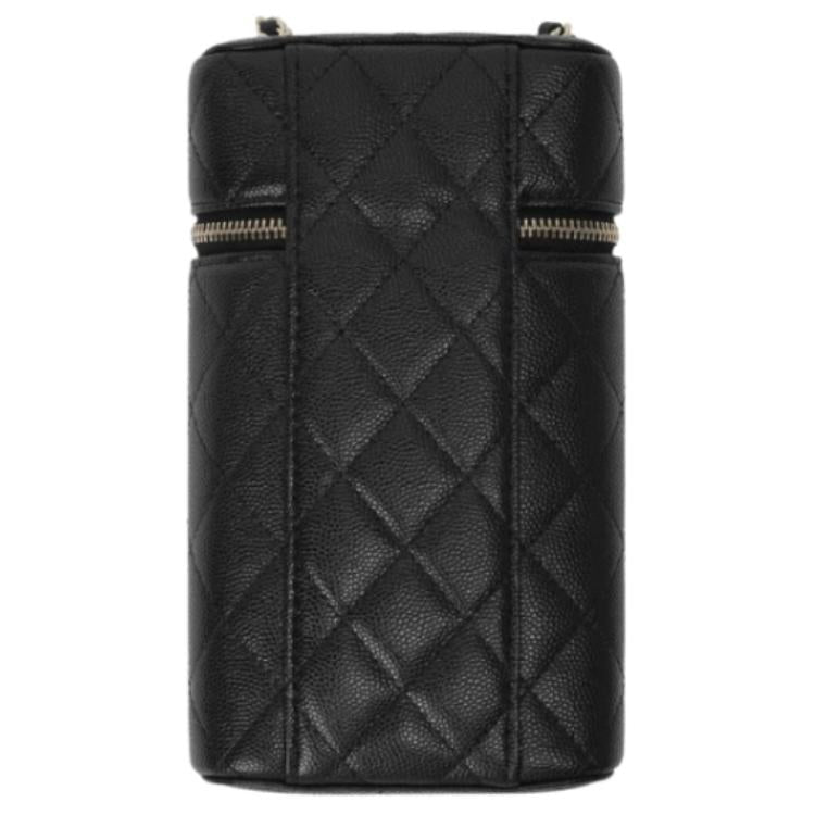 CHANEL Litchi Cow Leather One Shoulder Crossbody Cell Phone Pouch Women's Black