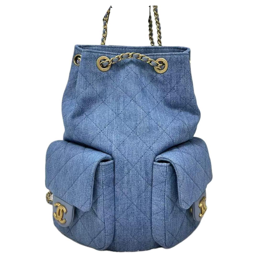 CHANEL Leather Backpack Women's Blue