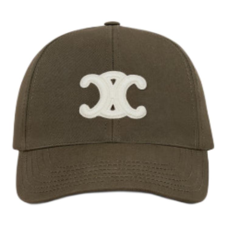 CELINE Cotton Baseball Caps Women's Khaki Army Green