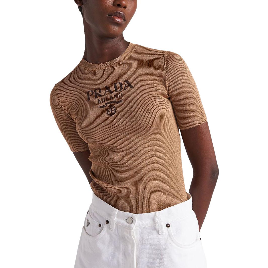 PRADA Logo intarsia Silk Top
