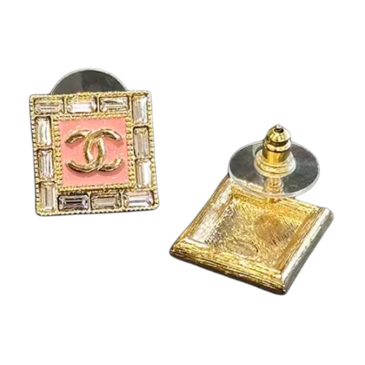 CHANEL Alloy Silver-Plated Artificial Gemstone Gold-Plated Earrings Women's Pink/Black