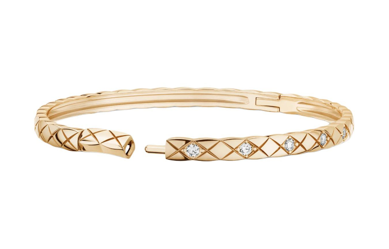 CHANEL 18K Gold Diamonds Bangles Women's Beige Gold