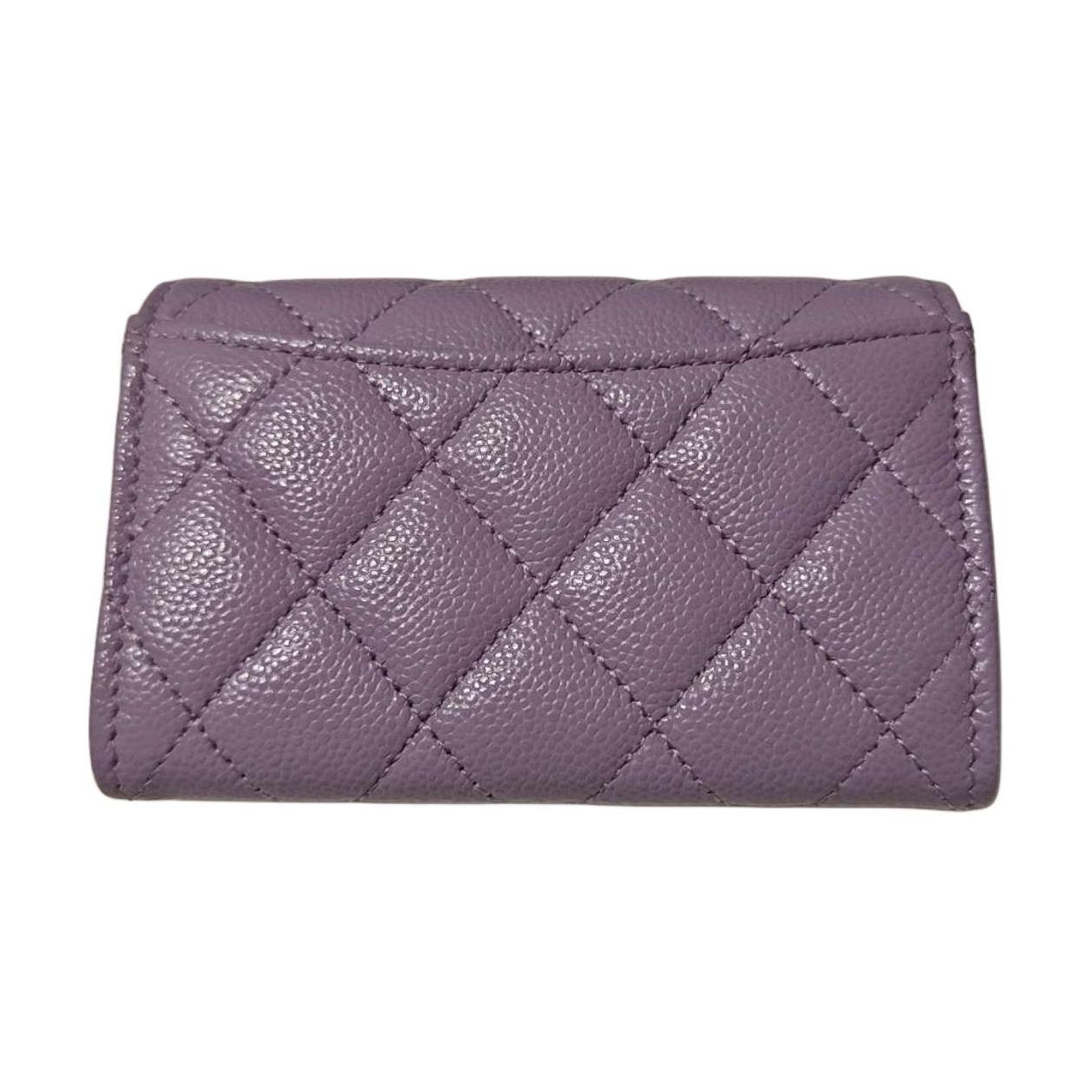 CHANEL Shiny Beaded Embossed Cow Leather Card Sleeve Card Holder Women's StellaLou Purple