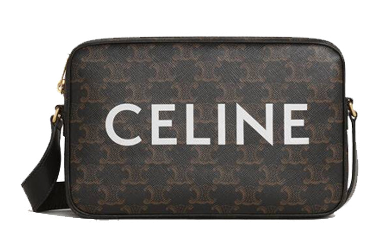 CELINE Triomphe Cow Leather Binding Messenger Bag, Camera Bag, Shoulder Bag, Crossbody Bag Medium Size Unisex Black