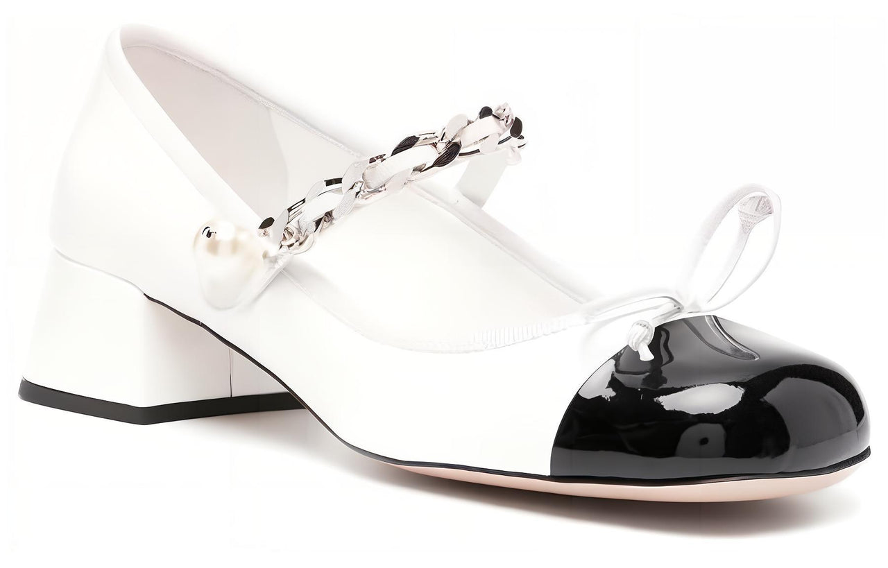 MIU MIU Naplak Block Heel High Heels Women's White Black