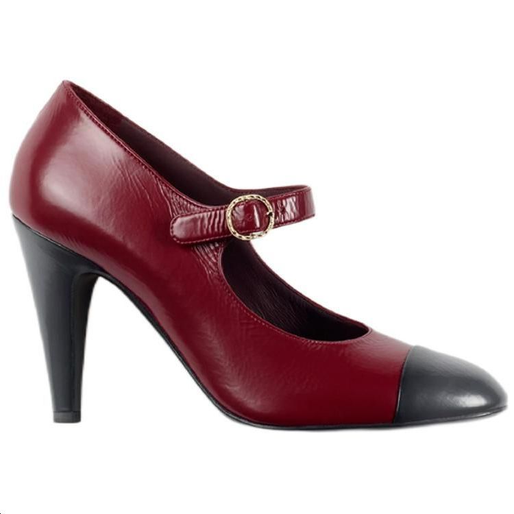 CHANEL Cone Heel High Heels Women's Burgundy