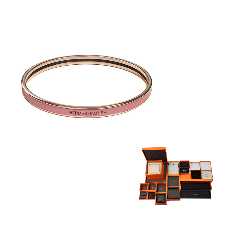 HERMES Enamel Bangles Women's Elegant Rose Pink