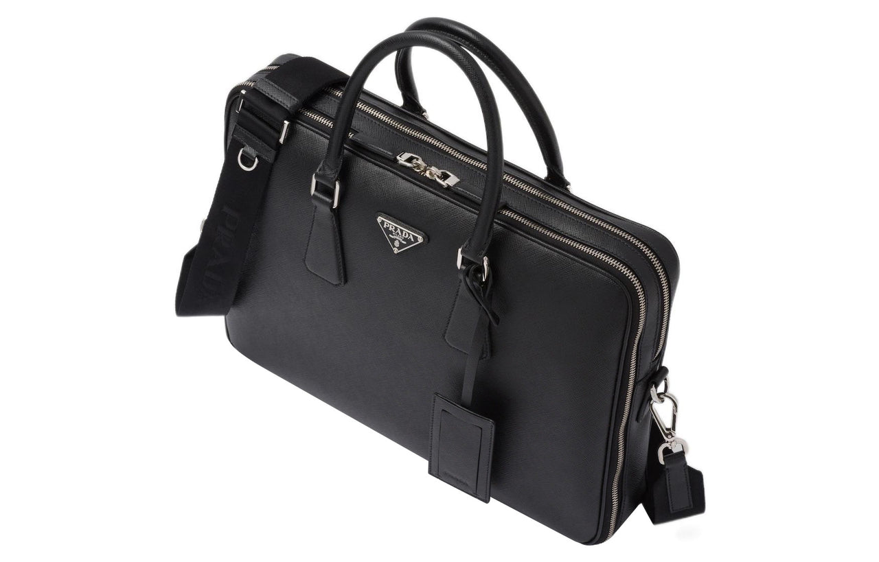 PRADA Saffiano Leather Portable Briefcases Men's Black