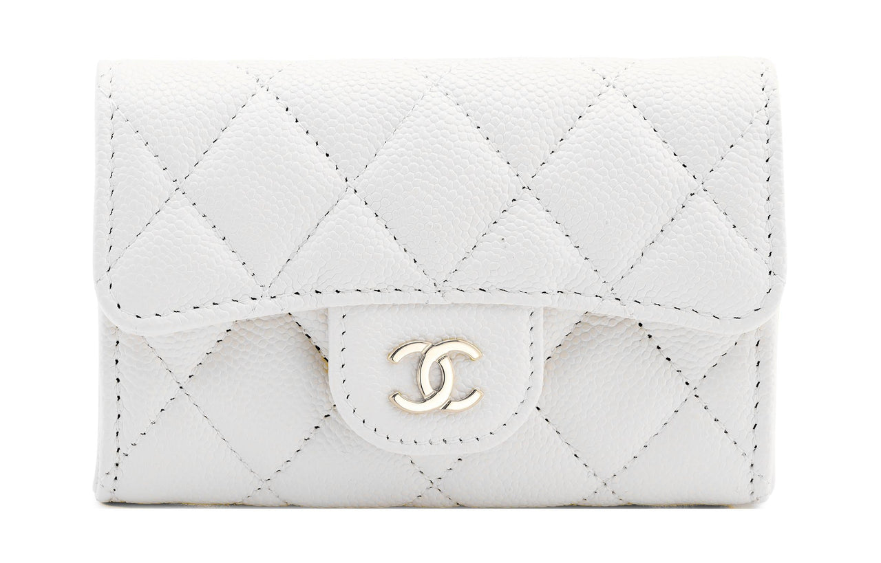 CHANEL Calfskin Wallet, Coin Purse, Card Holder Small Size Women's White