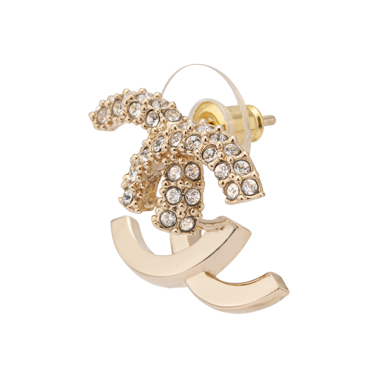 CHANEL Crystal & Gold Metal Strass Stud Earrings AB9451