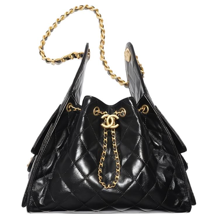 CHANEL 25Bag Leather Shoulder Bag Women's Black