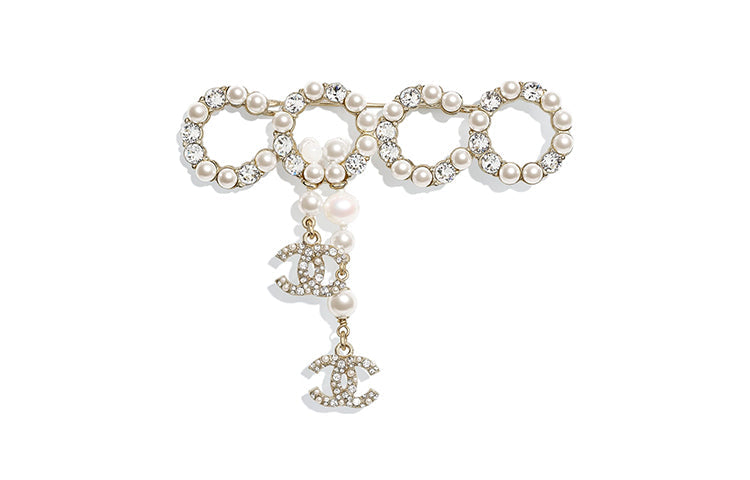 CHANEL Brooches Women's Gold/Pearl White
