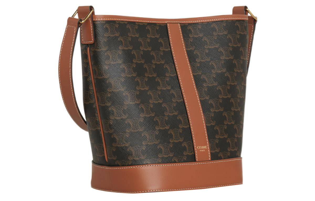 CELINE Triomphe Artificial Leather With Cow Leather Bucket Bag, Shoulder Bag, Crossbody Bag Trumpets Women's Tawny