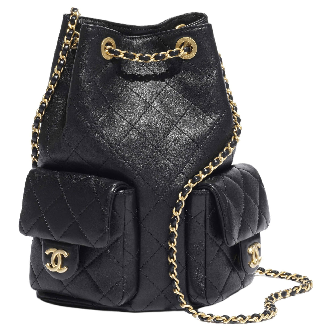 CHANEL 25C Shiny Lambskin Backpacks Black
