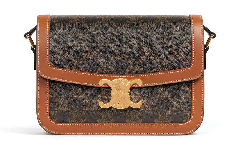 CELINE Triomphe Cow Leather Binding Shoulder Bag, Crossbody Bag Medium Size Unisex Tawny