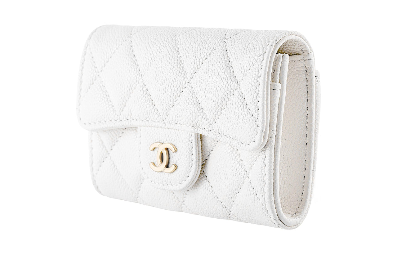 CHANEL Calfskin Wallet, Coin Purse, Card Holder Small Size Women's White