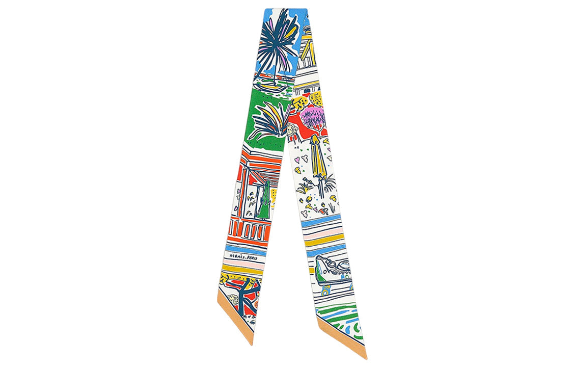 HERMES 1990 2024 Rayures D'Ete Twilly Silk Scarf Scarves
