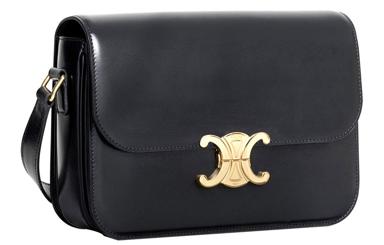 CELINE Triomphe Arc De Triomphe Cow Leather Shoulder Bag Handbag Shoulder Bag Crossbody Bag Medium Size Women's Black