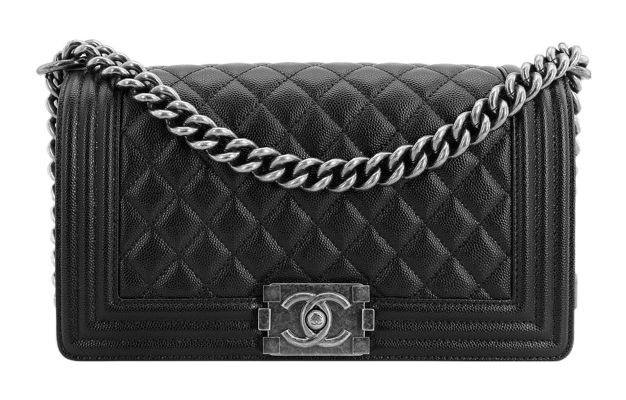 CHANEL LEBOY Calfskin Shoulder Bag Crossbody Bag Medium Size Women's Black