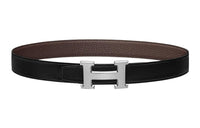 HERMES Togo Calfskin Double-Sided Leather Belt Leather Belts Women's Black/Chocolate Width: 3.2cm
