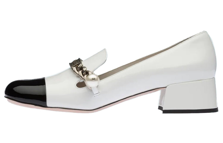 MIU MIU Chunky Heel Casual Single Shoes 3.5cm Women's White