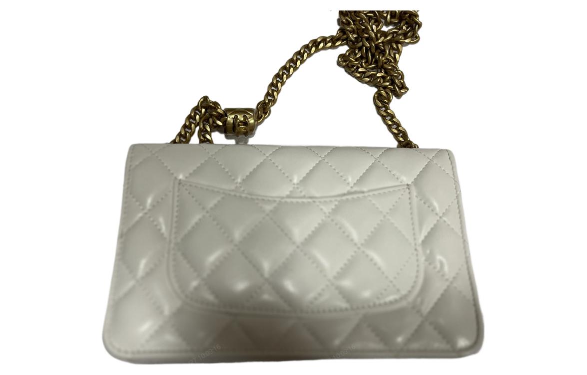 CHANEL WOC Small Gold Ball Sheepskin Wallet On Chain, Wallet Shoulder Bag, Crossbody Bag Women's White
