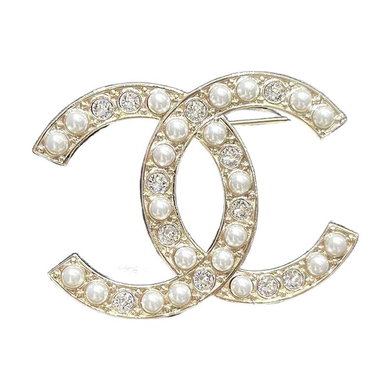 CHANEL Pearl Rhinestone Brooches Women's Gold