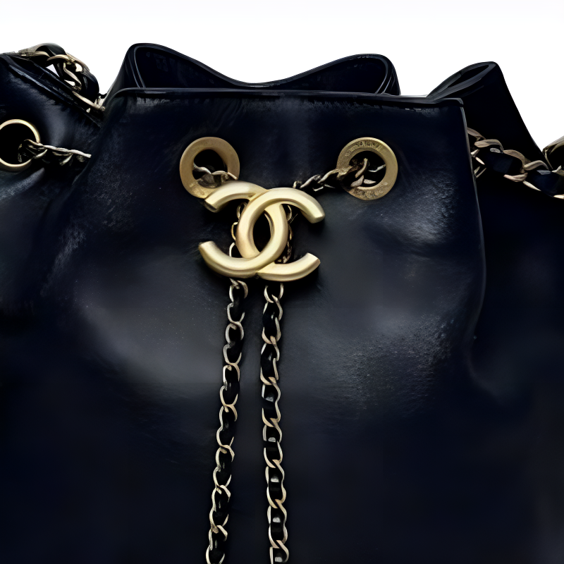CHANEL Lambskin And Grained Cowhide Bucket Bag Women's Black