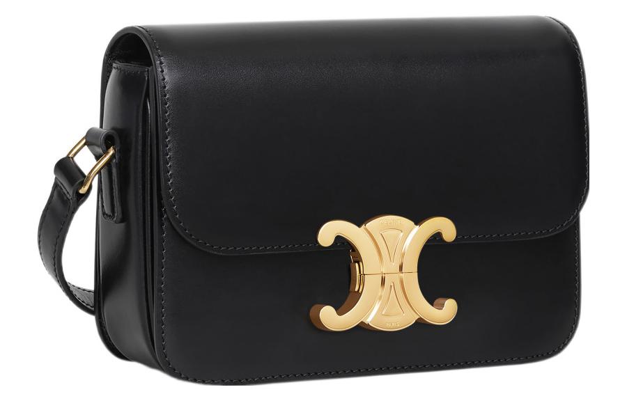 CELINE Triomphe Arc De Triomphe Shiny Cow Leather Shoulder Bag Handbag Shoulder Bag Crossbody Bag Women's Black