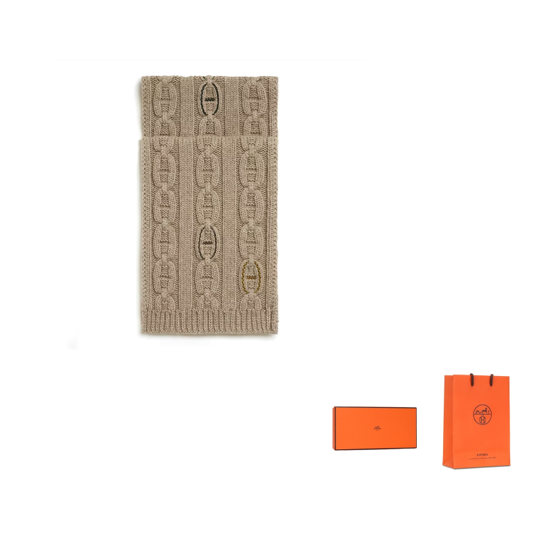HERMES Knit Scarves Men's Beige