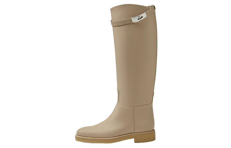 HERMES Faustine Knee-high Boots Women's Beige